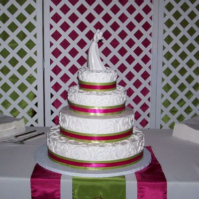 4 Tier Cake With Pink & Green Ribbon