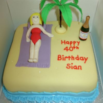 Lady On Beach 40Th Cake