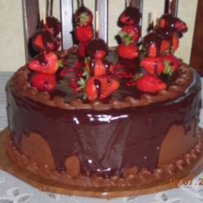 Fudge Cake With Strawberries And Ganache