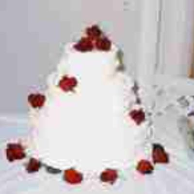 3 Tier All White Wedding Cake With Real Roses
