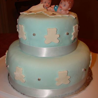 Baby Blue Twins Shower Cake