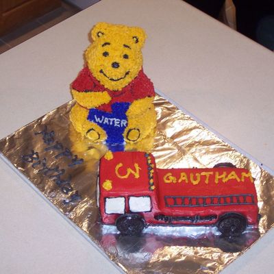 Winnie The Pooh And Firetruck Cake - Sideview