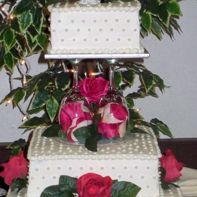 Three Tiered Square With Wedding Glasses