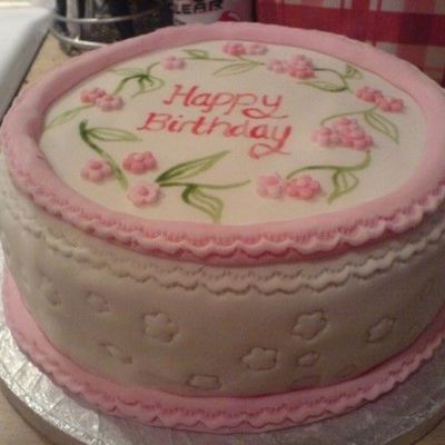Pink And White Flowery Bithday Cake