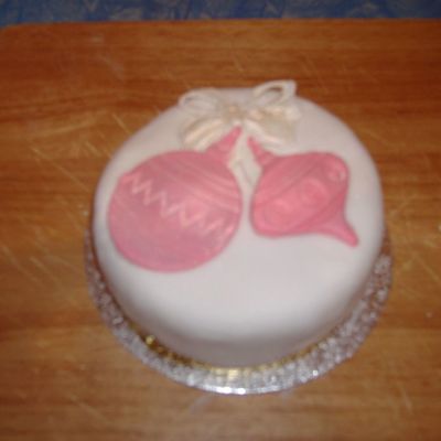 Xmas Cake With Pink Decorations