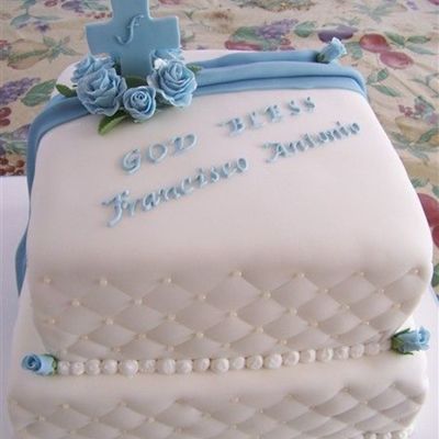 Blue And White Christening Cake
