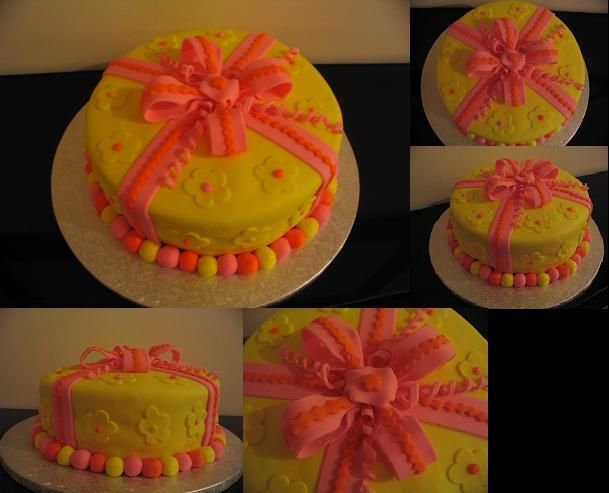 Present Cake - Yellow Pink And Orange