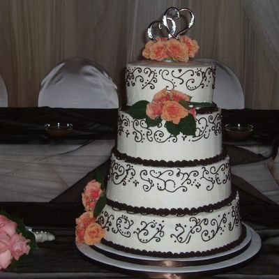 Brown And Coral Wedding Cake
