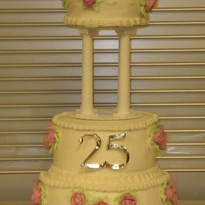 Anniv Cake W/pillars & Roses