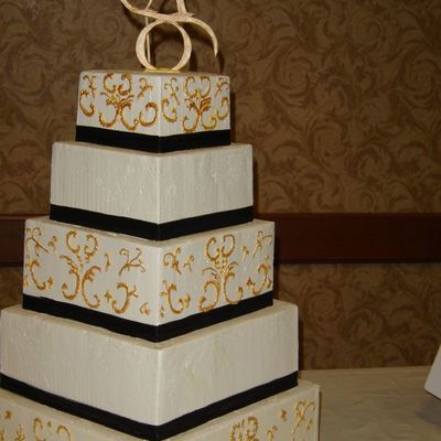 Black And Gold Square Wedding Cake