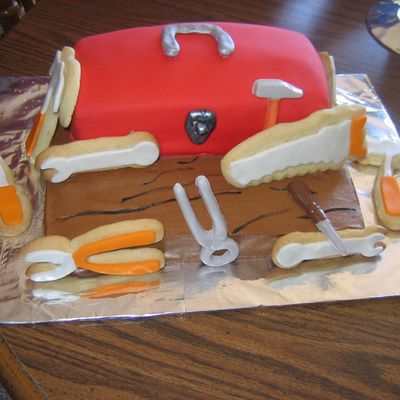 Tool Box Cake With Chocolate And Cookie Tools