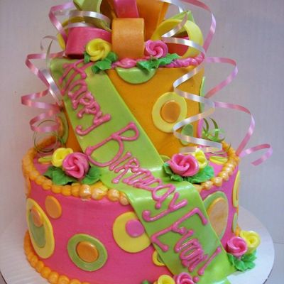 Evan's Hot Pink And Orange Present Cake