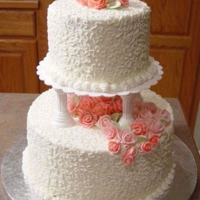 Wedding Cake With Pink Fondant Roses