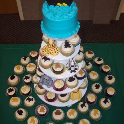 Noah's Ark Cupcake Tower With Fondant Animals