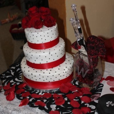 3 Tier Red/black Dots Wedding Cake
