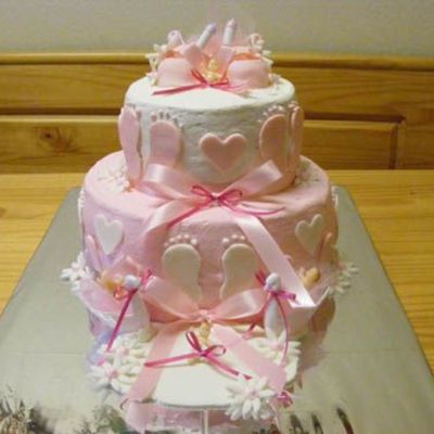 Pink And White Baby Cake With Feet