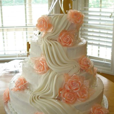 Peach Accented Wedding Cake