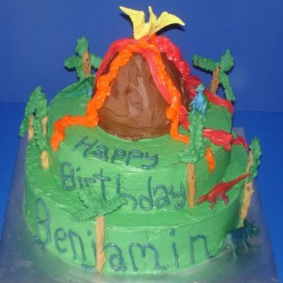 Volcano And Dinosaur Cake