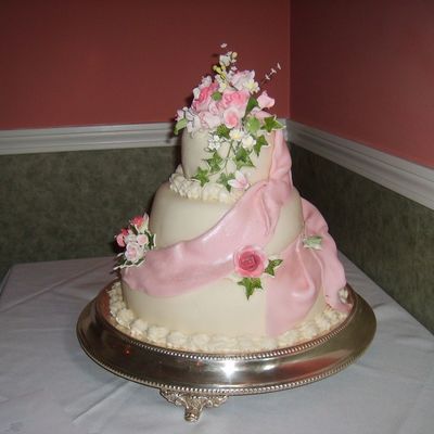 Pink And White Wedding Cake