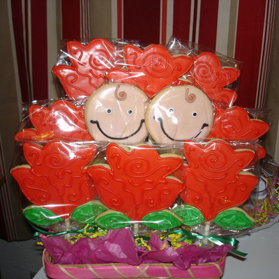 Twin Babies In Red Roses