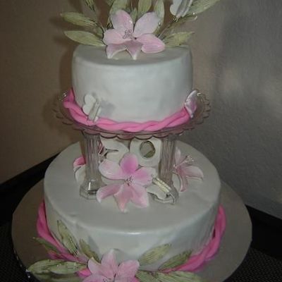 Fondant 50Th Flower Birthday Cake 2 -Tier