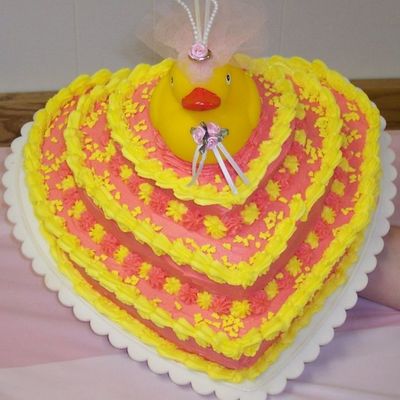 Rubber Ducky 3 Layer Heart Shaped Bridal Shower Cake