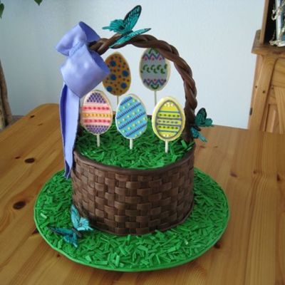 Cake Dummy Covered In Chocolate Fondant And Then Created Basket Weave With Fondant Strips Handle Grass Bow And Butterflies Are All Fonda