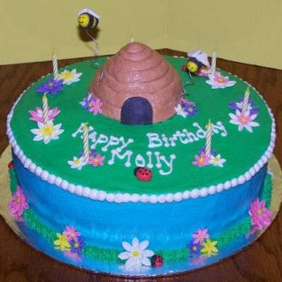 Bee Hive & Flowers Birthday Cake