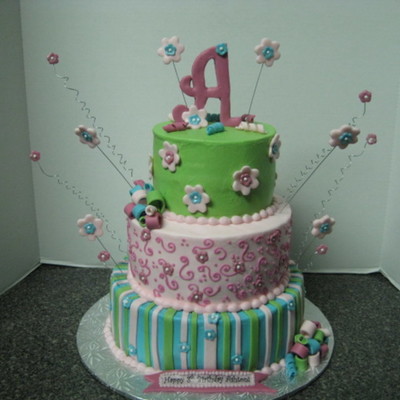 3 Tier Pink/green W/ Flowers