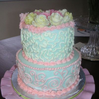 Mint Green, Peach And Yellow Wedding Cake