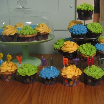 Blue, Yellow, And Green Cupcakes