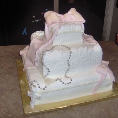 White Fondant First Communion Cake