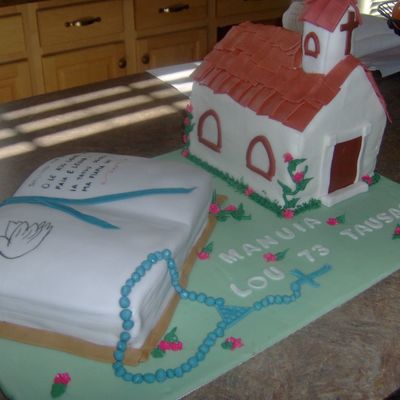 Church And Open Bible Birthday Cake