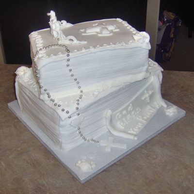 All White First Communion Cake