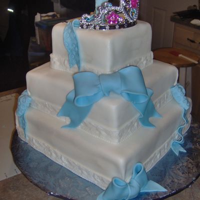Cindirella Inspired Blue Bow Birthday Cake