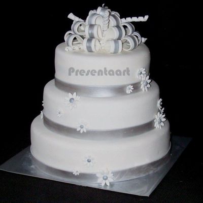 White With Silver Wedding Cake