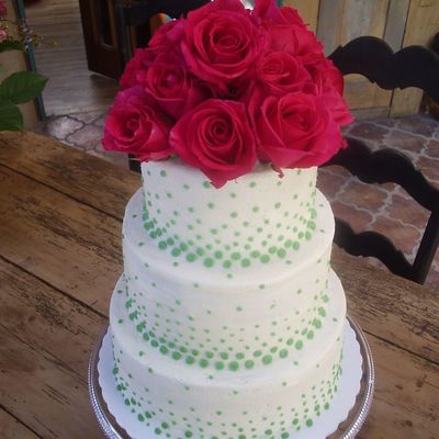 Hot Pink Roses And Green Polka Dots