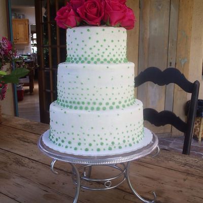 Hot Pink Roses And Green Polka Dots