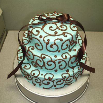 Aqua Wedding Cake With Chocolate Scrolls