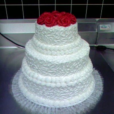 White Lace With Red Buttercream Roses