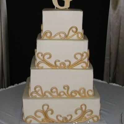 Gold Fondant Scrolls On 4 Tier Square