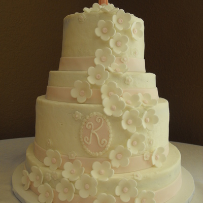 Pink And White Baptism Cake