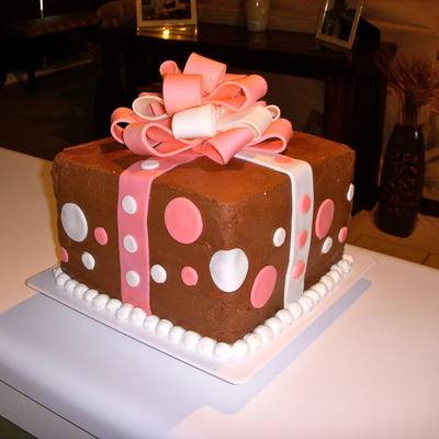 Chocolate, Pink And White Bow Cake