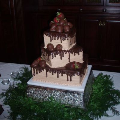 Choc Cake With Choc Buttercreme And Ganache Drip And Strawberries