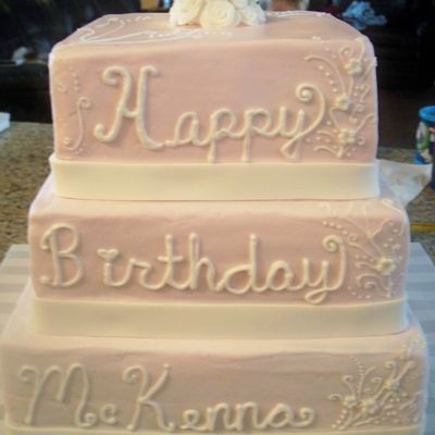 Pink 3 Tier Square Cake With Flowers