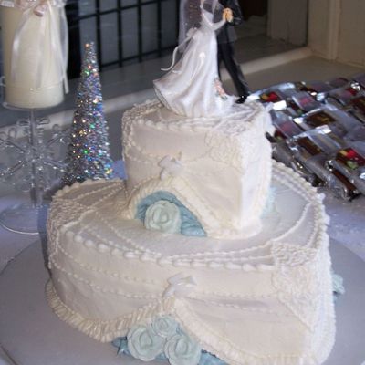 White Lacy Hearts W/ Snowy Blue Roses