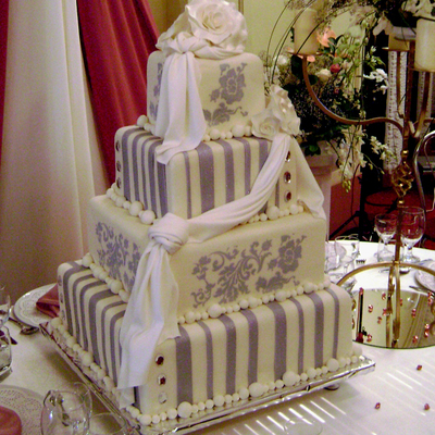 Square Purple Silver Wedding Cake
