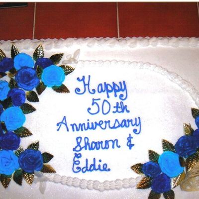 Blue Roses Anniversary Cake