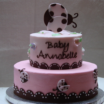 Pink And Brown Lady Bug Baby Shower Cake