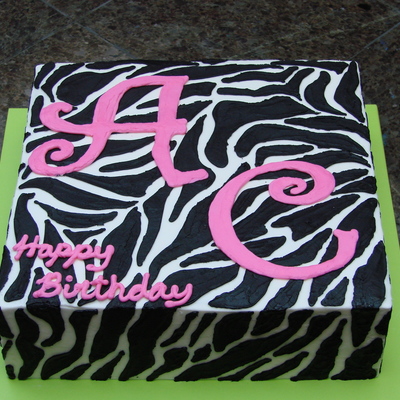 Zebra Monogram Birthday Cake